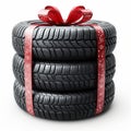 Tire gift 3D icon of tires with a red ribbon