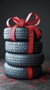 Tire gift 3D icon of tires with a red ribbon