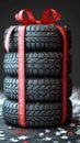 Tire gift 3D icon of tires with a red ribbon