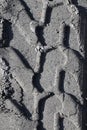 Tire imprints on the sand in blak and white