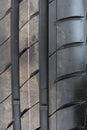 Tire marks, old and dirty black tyres tread pattern, for car, close-up Royalty Free Stock Photo