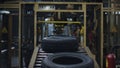 Tire plant conveyor line moving new production automatically in manufacture