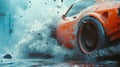 A tire screeches as a car spins out of control narrowly avoiding a collision with the barrier Royalty Free Stock Photo