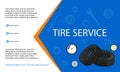 Tire service banner template with wheels and copy space for information, flat cartoon vector illustration Royalty Free Stock Photo