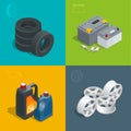 Tire service car auto, repair icons flat 3d set isolated vector isometric illustration. Consumables for car Royalty Free Stock Photo