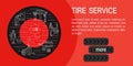 Tire service line icons collection in circle composition, car repair equipment. Royalty Free Stock Photo