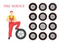 Tire Service Poster Worker Vector Illustration