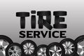 Tire service with wheel seamless border. Shining car disk design background