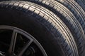 Tire stack background. Selective focus Royalty Free Stock Photo