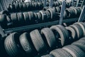 Tire stack background. Selective focus. Royalty Free Stock Photo