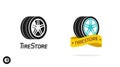 Tire store shop icon logo vector for automobile or car tyre wheel automotive service flat illustration, modern shape silhouette