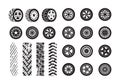 Tire texture. Car wheel rubber tires picture silhouettes vector template Royalty Free Stock Photo