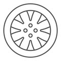 Tire thin line icon. Automobile wheel vector illustration isolated on white. Car part outline style design, designed for