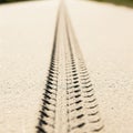 A tire track on flat sand. Space for text. Royalty Free Stock Photo