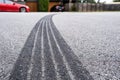 Tire track mark on asphalt. Royalty Free Stock Photo