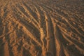 Tire track tread marks in sandy dust road Royalty Free Stock Photo