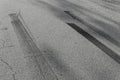 Tire tracks on a asphalt road Royalty Free Stock Photo