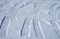 Tire tracks crossing the snowy terrain