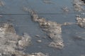 Tire tracks on melting snow. Warming in winter, changing road conditions Royalty Free Stock Photo