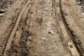 Tire tracks on muddy dirt road Royalty Free Stock Photo