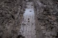 Tire tracks on a muddy road Royalty Free Stock Photo