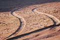 Tire tracks on sand