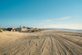 Tire tracks on sandy beach. Oceano Dunes Vehicular Recreational Aria, California State Park allows vehicles to drive on the beach Royalty Free Stock Photo