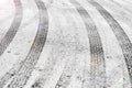 many Tire tracks in the snow Royalty Free Stock Photo