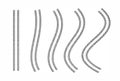 Tire tracks vector set design elements with varying degrees of curvature.