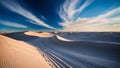 Tire tracks winding through majestic sand dunes under dramatic sky