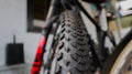 tire tread on a mountain bike, selective focus. close up Royalty Free Stock Photo
