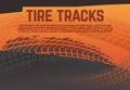 Tire tread tracks background. Grunge racing tire road marks. Abstract motorcycle rally vector poster Royalty Free Stock Photo