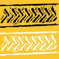 Tire tread tracks. Car, motorcycle and bicycle mark prints bike wheel on traces on yellow background vector illustration Royalty Free Stock Photo