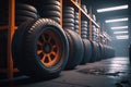 Tire warehouse. Created with Generative AI technology Royalty Free Stock Photo
