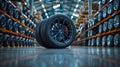 Tire warehouse with organized shelves - generative ai Royalty Free Stock Photo