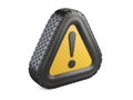 From tire warning attention sign with exclamation mark symbol.