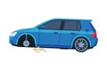 Tire Wheel Changing, Blue Wheelless Car, Auto Service, Road Accident Flat Vector Illustration