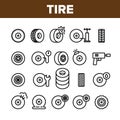 Tire Wheel Collection Elements Icons Set Vector