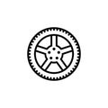 Tire wheel symbol sign. Linear icon with the image of a car wheel. Vector sign in a simple style isolated on a white Royalty Free Stock Photo