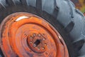 Vintage farm tractor tire and wheel Royalty Free Stock Photo