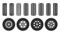 Tire wheels black set icon. Vector illustration rubber wheels on white background. Vector black set icon tire wheels