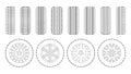 Tire wheels realistic outline set icon. Vector illustration rubber wheels on white background. Vector realistic outline set icon