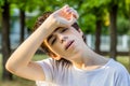 Tired Acne teenager with braces Royalty Free Stock Photo