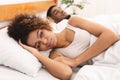 Tired and annoyed woman of her boyfriend snoring Royalty Free Stock Photo