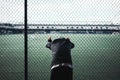 Tired athlete man leaned and holding on to the rabitz fence