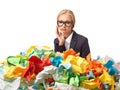Tired attractive blond secretary with a lot of papers Royalty Free Stock Photo
