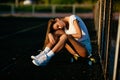 Beautiful young girl after skating