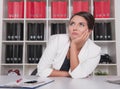 Tired bored business woman in office. Overwork concept Royalty Free Stock Photo