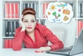 Tired bored businesswoman dreaming about holiday. Overwork concept Royalty Free Stock Photo