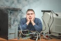 Computer repairman. Computer technician engineer. Support service. Royalty Free Stock Photo